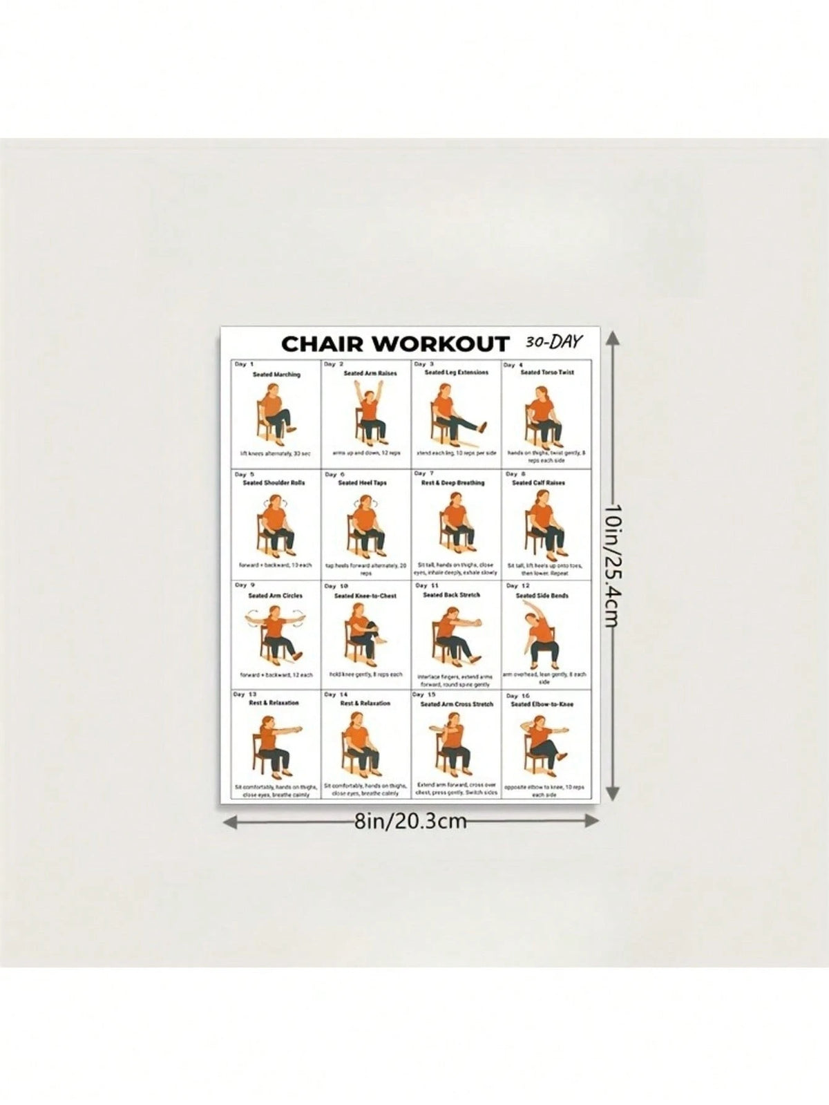 30-Day Chair Fitness Poster- Seated Exercise Chart For Seniors And Beginners, Low-Intensity Chair Yoga And Stretching Workout Plan, Home Gym Wall Decor And Elderly Fitness Guide, Back To School