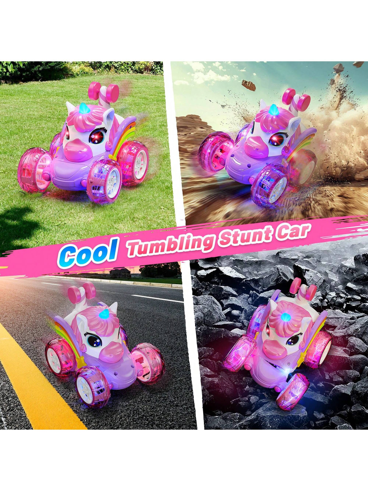 360° Unicorn Small Remote Control Stunt Car, 4WD Stunt Spin Remote Control Car, Double-Sided Remote Control Car With LED Lights, 2.4GHz Electric Toy Car, Christmas Birthday New Year Gifts, Back To Sch
