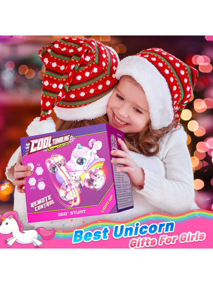 360° Unicorn Small Remote Control Stunt Car, 4WD Stunt Spin Remote Control Car, Double-Sided Remote Control Car With LED Lights, 2.4GHz Electric Toy Car, Christmas Birthday New Year Gifts, Back To Sch