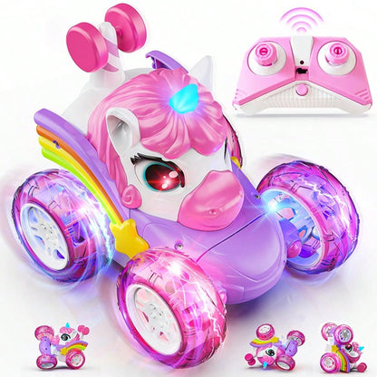 360° Unicorn Small Remote Control Stunt Car, 4WD Stunt Spin Remote Control Car, Double-Sided Remote Control Car With LED Lights, 2.4GHz Electric Toy Car, Christmas Birthday New Year Gifts, Back To Sch