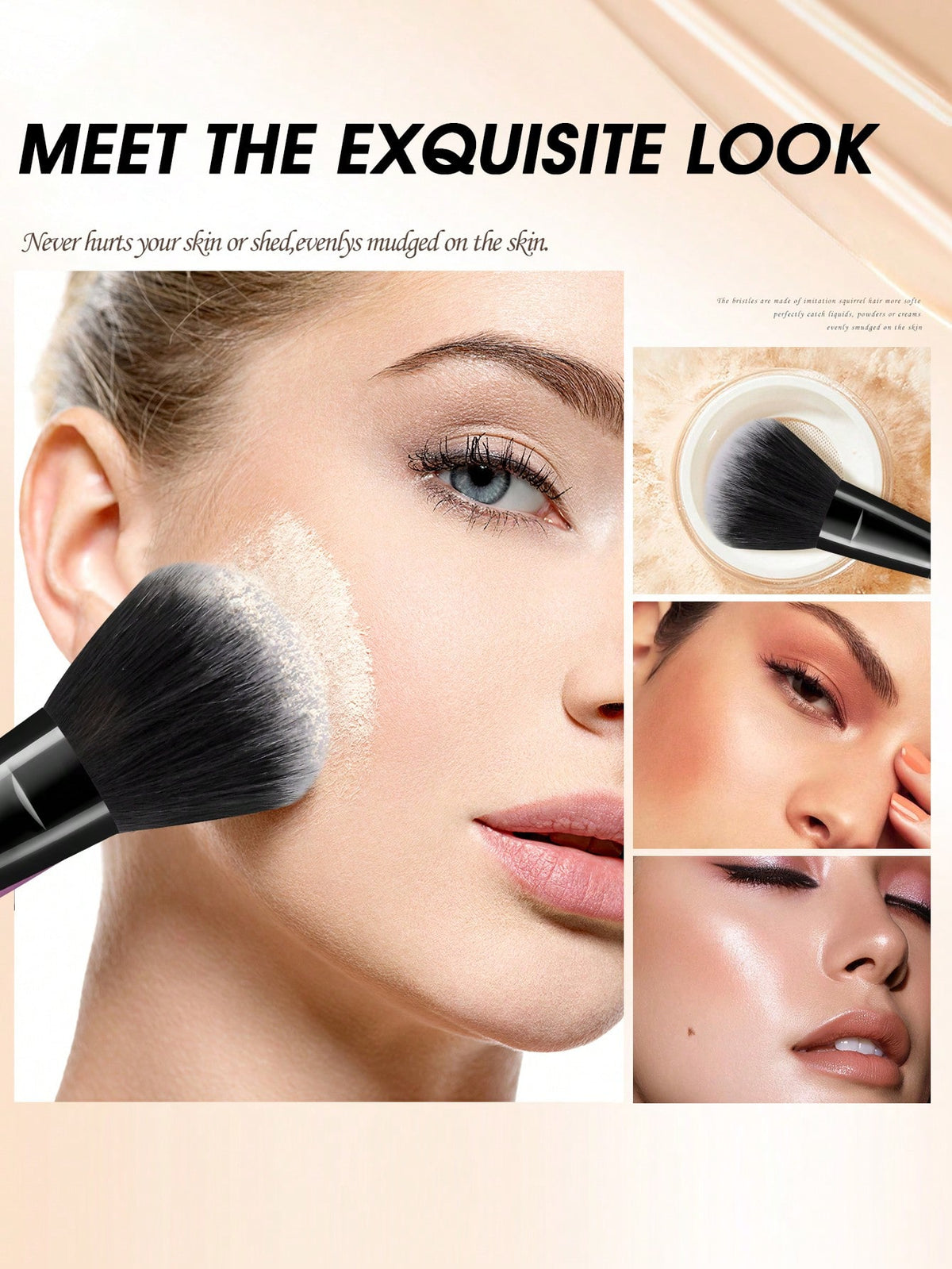 38pcs Makeup Brush Set, Including: 25pcs Makeup Brushes + 3pcs Makeup Sponges + 3pcs Mini Makeup Sponges + 3pcs Makeup Powder Puffs + 3pcs Mini Air Cushion Puffs + 1pc Makeup Brush Cleaning Tool