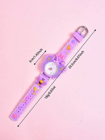 3D Soft Silicone Strap Butterfly Student Quartz Analog Wrist Watch, Creative Pattern Design For Girls, Gift