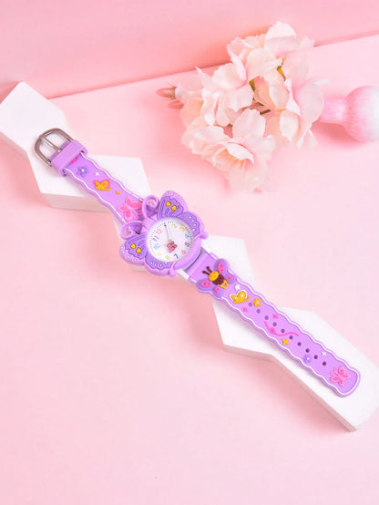 3D Soft Silicone Strap Butterfly Student Quartz Analog Wrist Watch, Creative Pattern Design For Girls, Gift