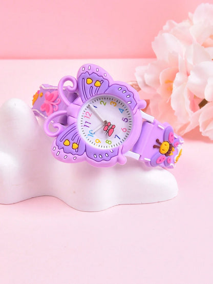 3D Soft Silicone Strap Butterfly Student Quartz Analog Wrist Watch, Creative Pattern Design For Girls, Gift