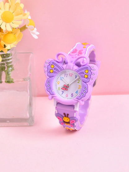 3D Soft Silicone Strap Butterfly Student Quartz Analog Wrist Watch, Creative Pattern Design For Girls, Gift