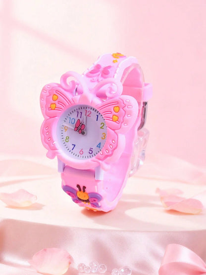 3D Soft Silicone Strap Butterfly Student Quartz Analog Wrist Watch, Creative Pattern Design For Girls, Gift