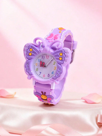 3D Soft Silicone Strap Butterfly Student Quartz Analog Wrist Watch, Creative Pattern Design For Girls, Gift