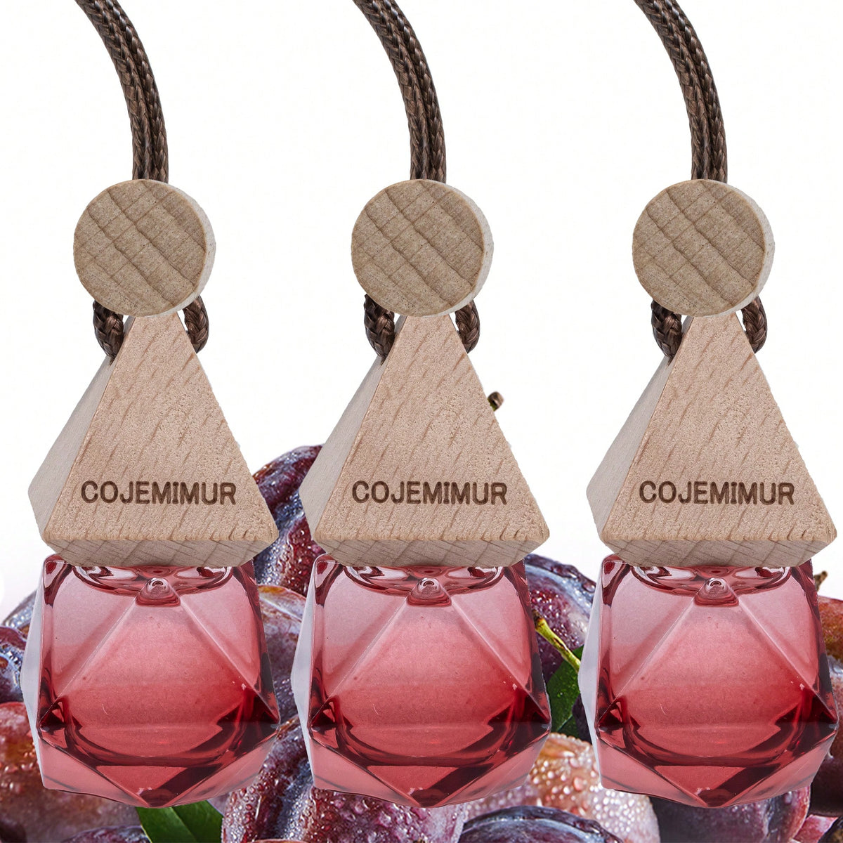 3pcs 10ml Aesthetic Hanging Car Air Freshener Set, Sweet Dark Plum Scent With Fruity Romantic Mood, Glass Bottle With Wooden Cap, Car Mirror Diffuser For Date Nights, Daily Commute, Closet & Bedroom