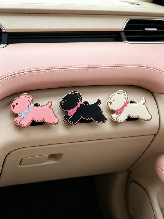 3pcs Cartoon Puppy Car Hooks, Creative Car Hooks, Front Interior Adhesive Hooks, Car Storage Accessories
