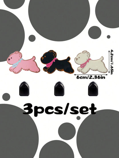3pcs Cartoon Puppy Car Hooks, Creative Car Hooks, Front Interior Adhesive Hooks, Car Storage Accessories