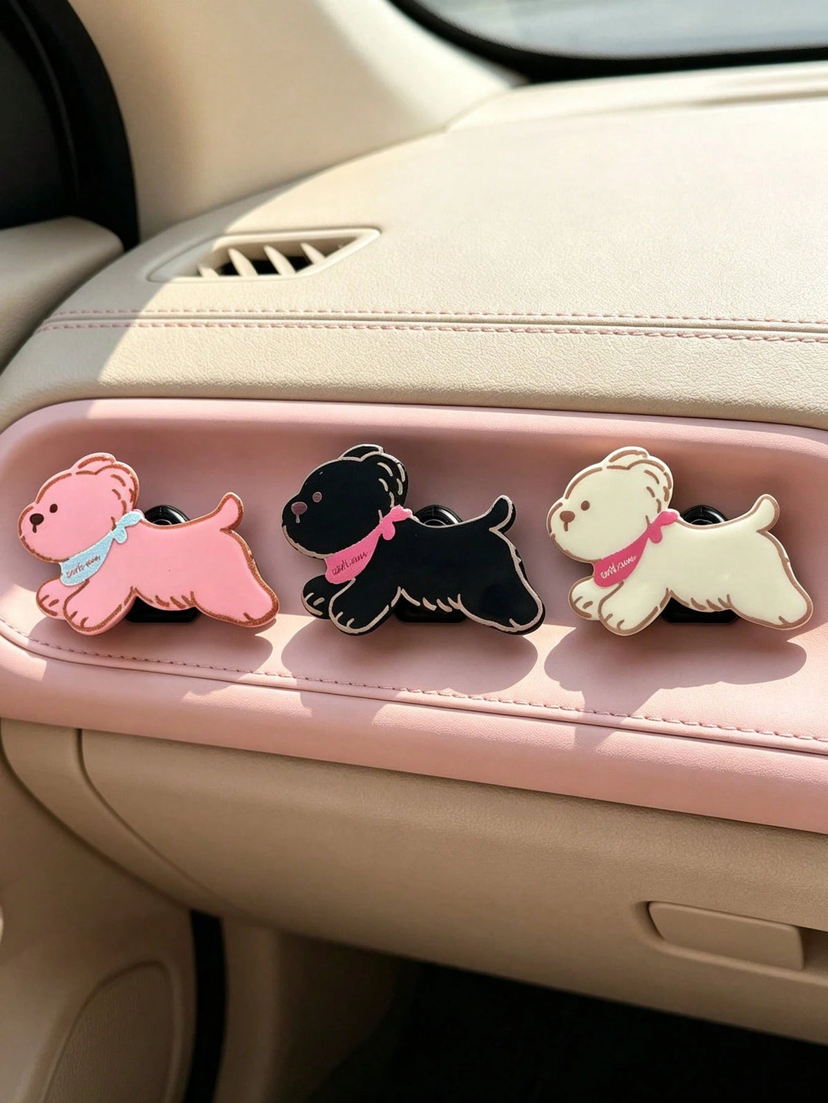 3pcs Cartoon Puppy Car Hooks, Creative Car Hooks, Front Interior Adhesive Hooks, Car Storage Accessories