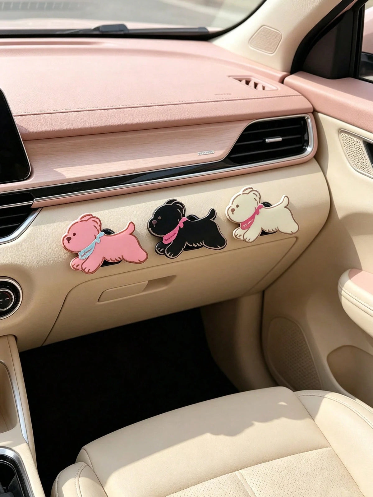 3pcs Cartoon Puppy Car Hooks, Creative Car Hooks, Front Interior Adhesive Hooks, Car Storage Accessories