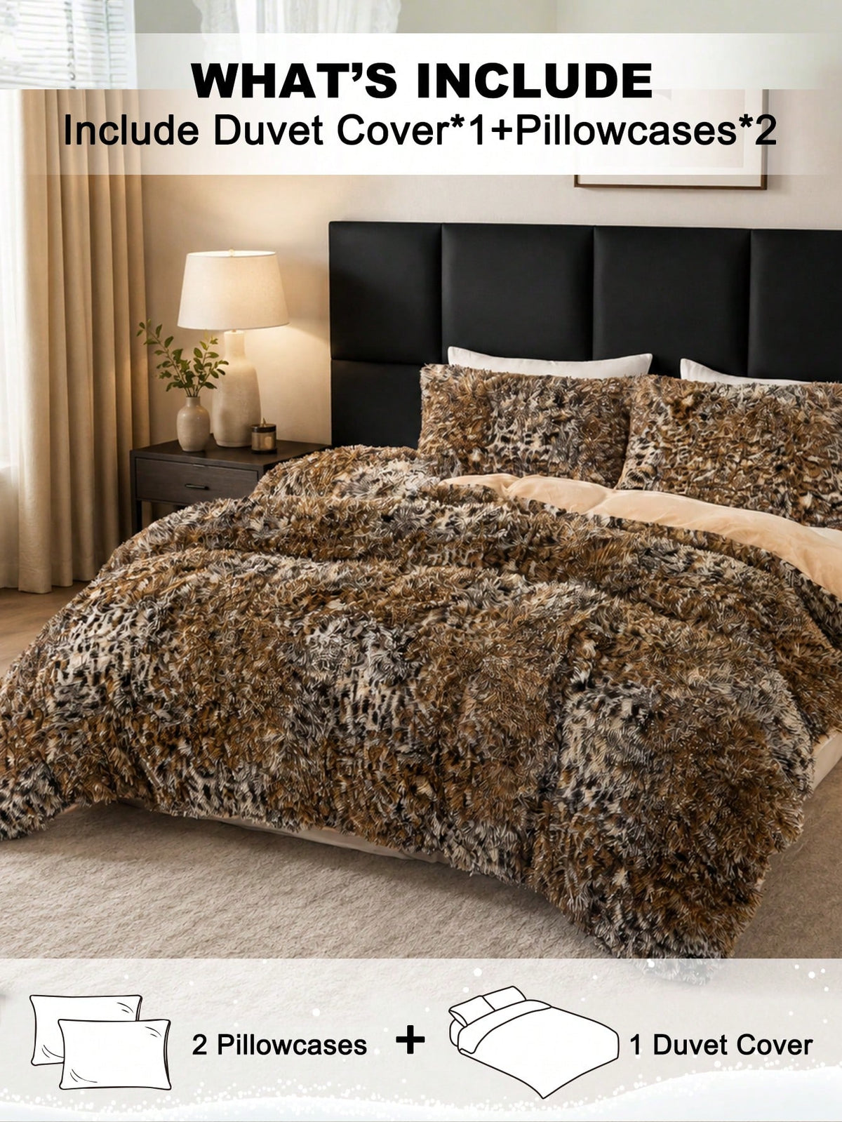 3pcs Leopard Animal Print Plush Duvet Cover Set, Soft Fluffy Shaggy Bedding Set With 2 Pillowcases, Cozy Warm Fuzzy Quilt Cover, Cute Animal Pattern Bedding For Bedroom Dorm Guest Room, King Queen Ful