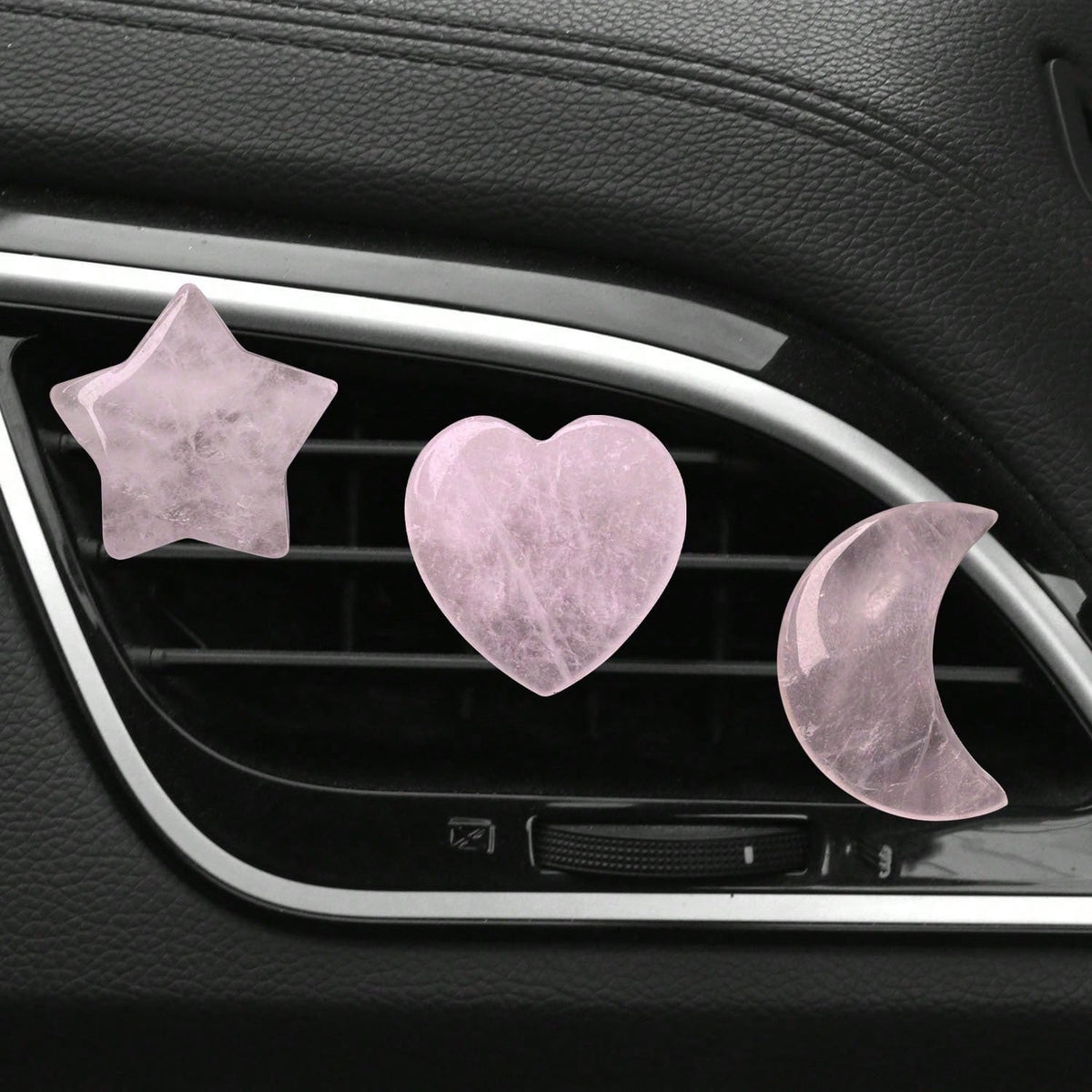 3pcs Natural Crystal Crescent Moon, Star, Heart Shaped Car Air Vent Clip Decor, Natural Stone Decoration Accessories For Car Air Conditioning Outlet