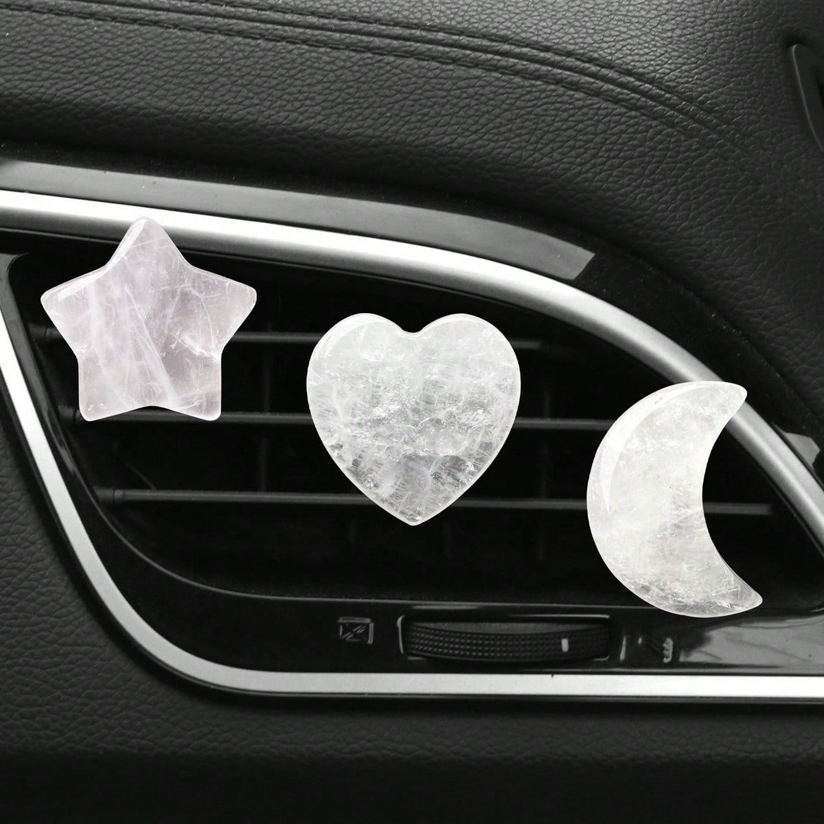 3pcs Natural Crystal Crescent Moon, Star, Heart Shaped Car Air Vent Clip Decor, Natural Stone Decoration Accessories For Car Air Conditioning Outlet