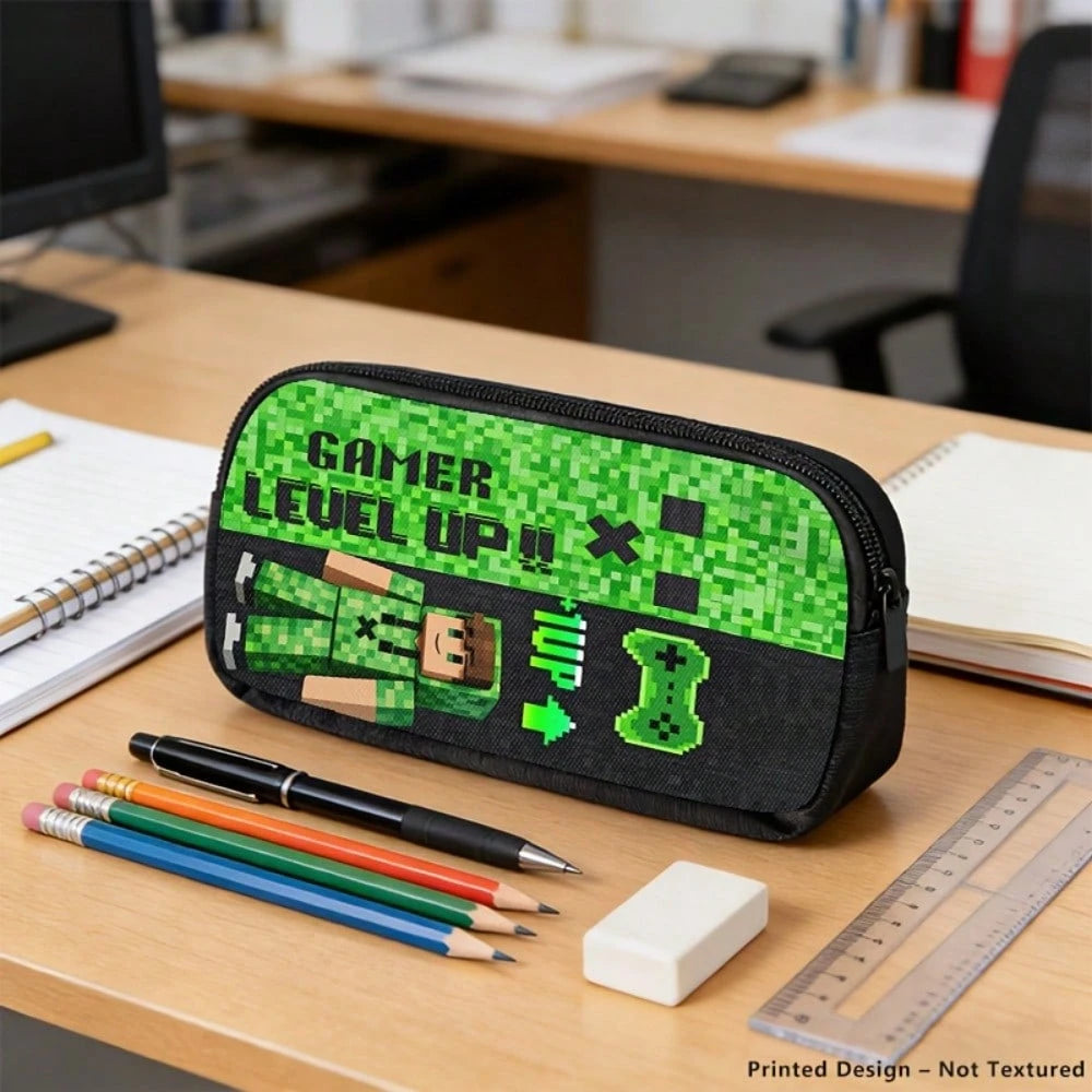 3pcs Polyester Backpack Set Pixel Gaming Character Graphic Includes Durable Large-Capacity Bookpack & Insulated Lunch Bag & Multi-Functional Pencil Case Adjustable Straps And Zipper Compartments For D