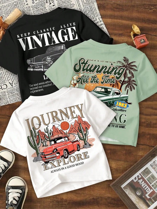3pcs/Set Baby Boy Casual Minimalist All-Match Tee, Loose Comfortable Short Sleeve Round Neck T-Shirt, Suitable For Summer