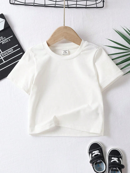 3pcs/Set Baby Boy Casual Minimalist All-Match Tee, Loose Comfortable Short Sleeve Round Neck T-Shirt, Suitable For Summer