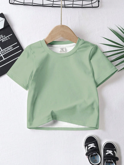 3pcs/Set Baby Boy Casual Minimalist All-Match Tee, Loose Comfortable Short Sleeve Round Neck T-Shirt, Suitable For Summer
