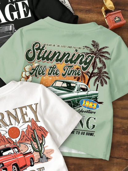3pcs/Set Baby Boy Casual Minimalist All-Match Tee, Loose Comfortable Short Sleeve Round Neck T-Shirt, Suitable For Summer