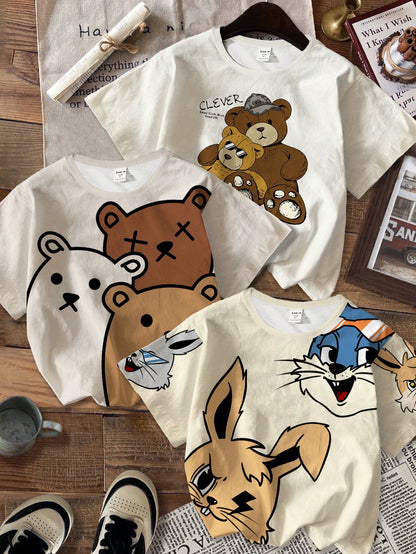 3pcs/Set Baby Boy Casual Minimalist All-Match Tee, Loose Comfortable Short Sleeve Round Neck T-Shirt, Suitable For Summer
