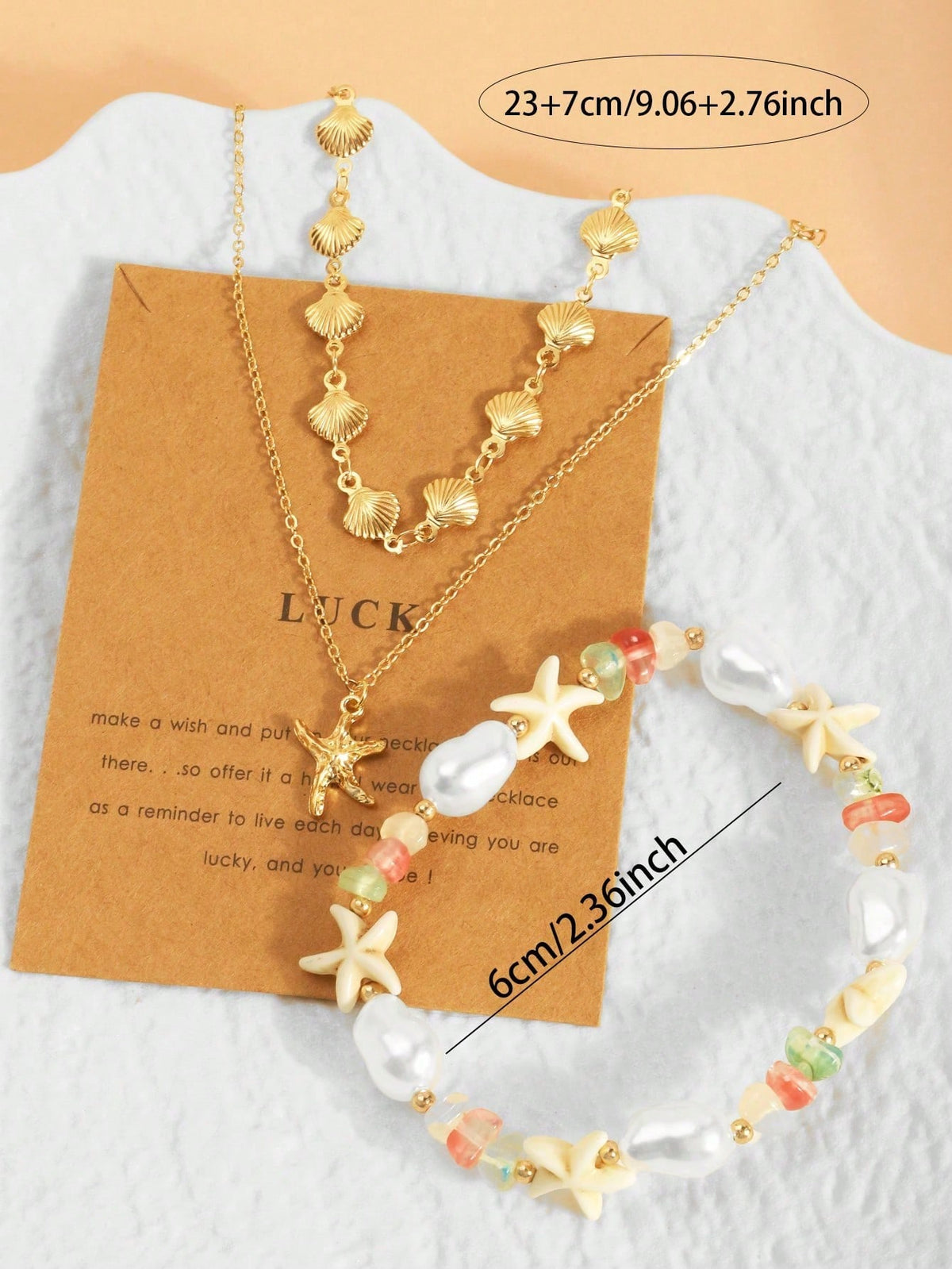 3pcs/Set Bohemian Vacation Style Starfish Shell Pearl Beaded Anklet Set, Fresh And Sweet