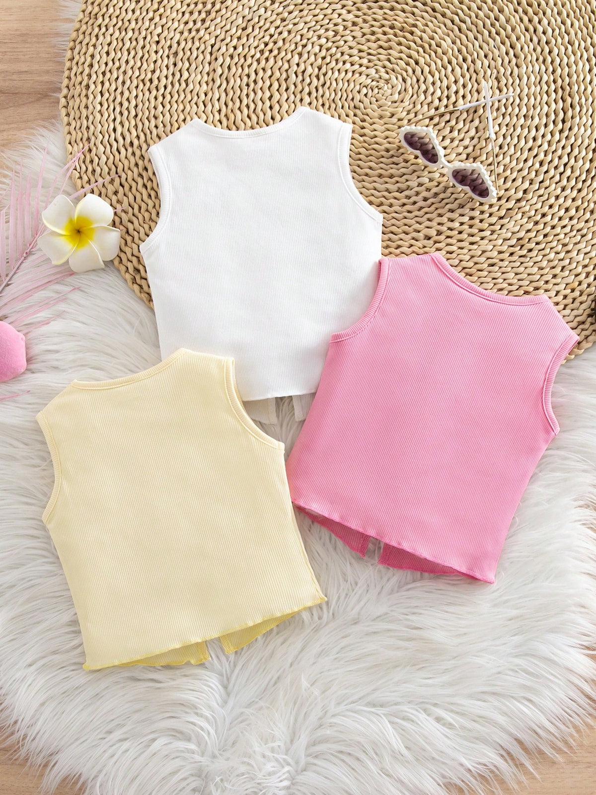 3pcs/Set Girls Sweet Stylish Casual 3D Bow Dopamine Versatile Knit Sleeveless Tank Tops