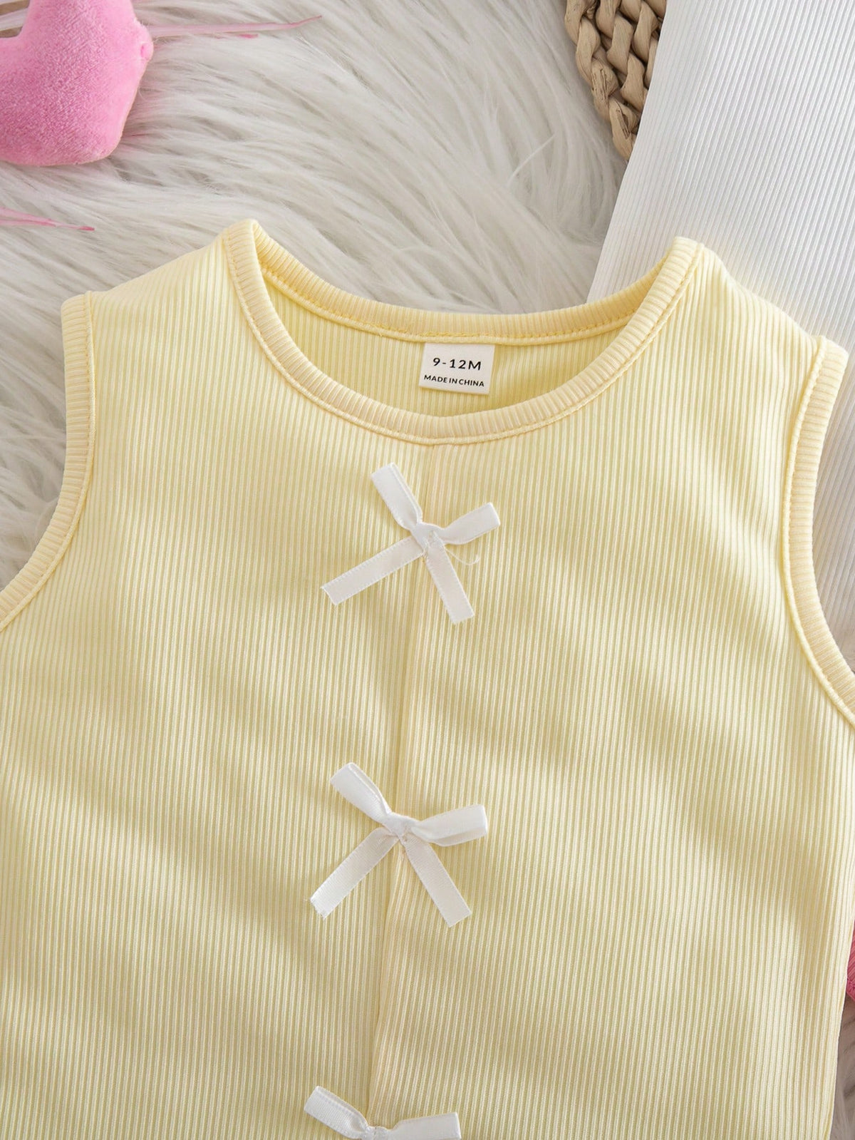 3pcs/Set Girls Sweet Stylish Casual 3D Bow Dopamine Versatile Knit Sleeveless Tank Tops
