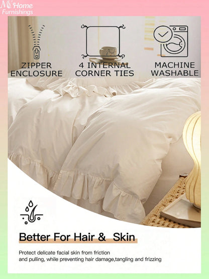 3pcs White Lace Bedding Set, 1 Duvet Cover And 2 Pillowcases, Dorm Bedding For Boys And Girls, Minimalist Fashion Home Decor, Soft And Comfortable Bedroom Bedding, Fashion Set, Machine Washable, No Fi