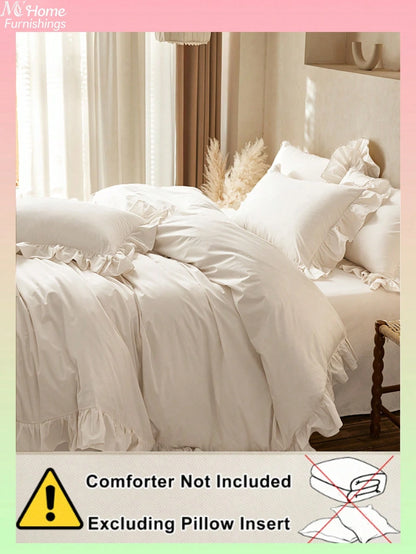 3pcs White Lace Bedding Set, 1 Duvet Cover And 2 Pillowcases, Dorm Bedding For Boys And Girls, Minimalist Fashion Home Decor, Soft And Comfortable Bedroom Bedding, Fashion Set, Machine Washable, No Fi
