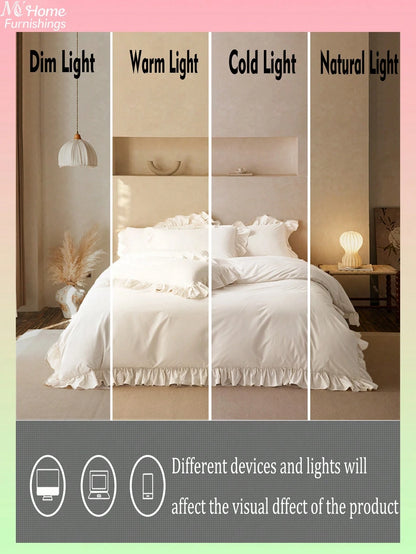 3pcs White Lace Bedding Set, 1 Duvet Cover And 2 Pillowcases, Dorm Bedding For Boys And Girls, Minimalist Fashion Home Decor, Soft And Comfortable Bedroom Bedding, Fashion Set, Machine Washable, No Fi