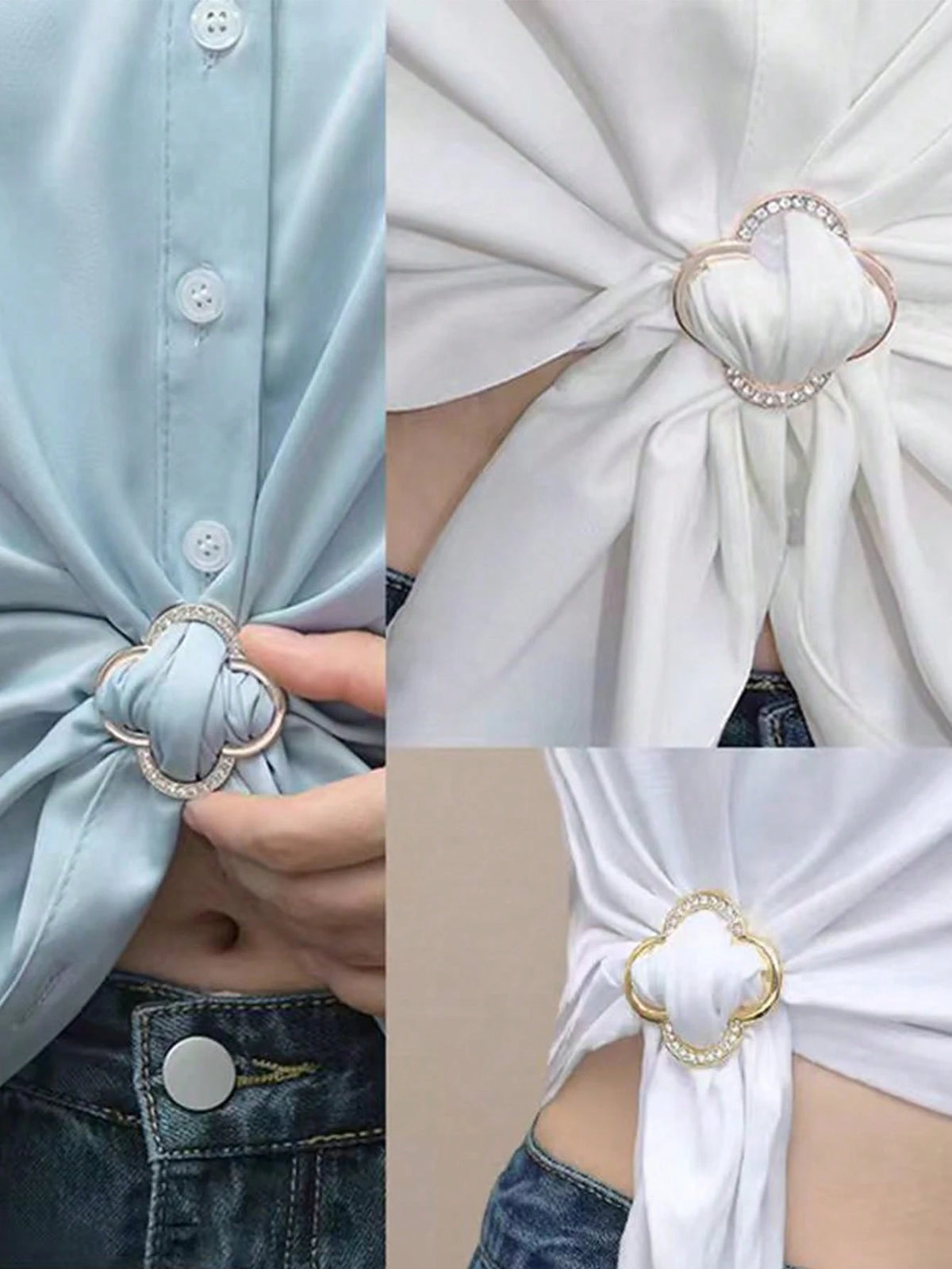 3pcs Women's Metal Shirt Collar Clips, Scarf Buckle, And Belt Buckle Fashion Accessories Set (2 Gold, 1 Silver) Fashionable Brooch
