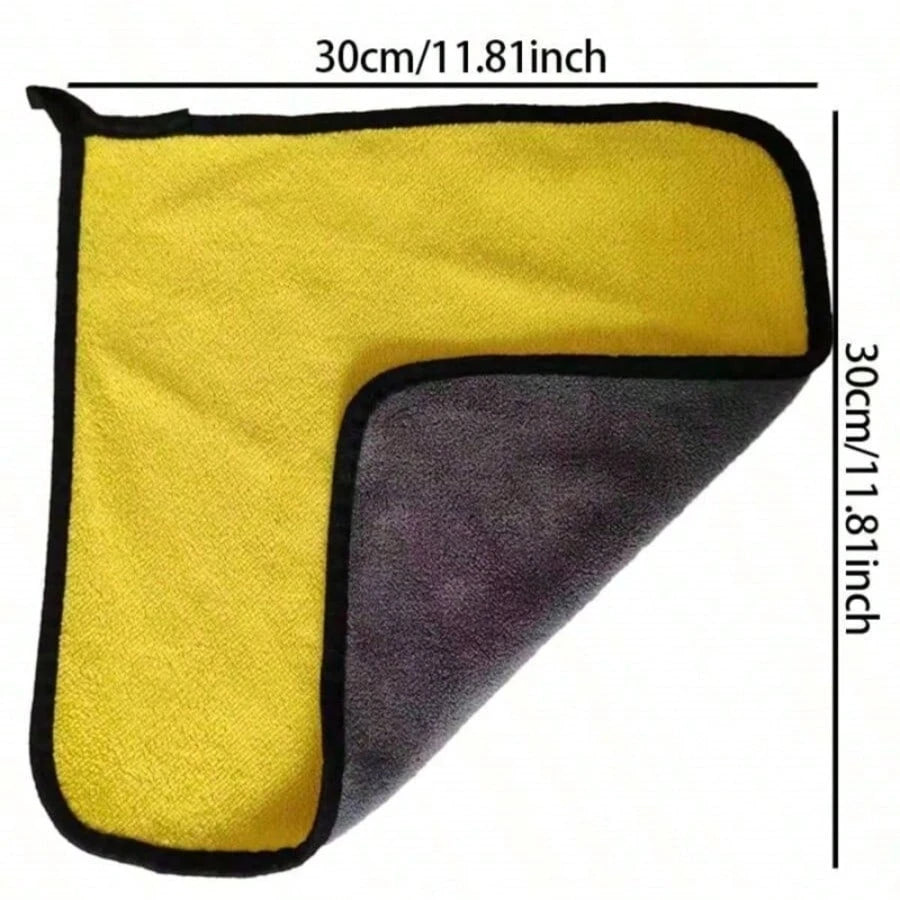 3pcs Yellow & Gray Double-Sided Coral Fleece Car Wash Towels, Strong Water Absorption, No Shedding, Soft Car Cleaning Cloth, Dual-Use Housekeeping Rag, Car Paint Surface Cleaning Towel, Suitable For C