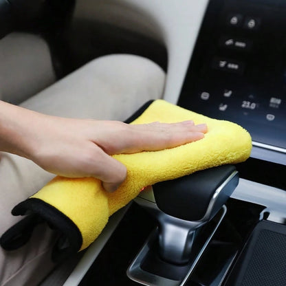 3pcs Yellow & Gray Double-Sided Coral Fleece Car Wash Towels, Strong Water Absorption, No Shedding, Soft Car Cleaning Cloth, Dual-Use Housekeeping Rag, Car Paint Surface Cleaning Towel, Suitable For C