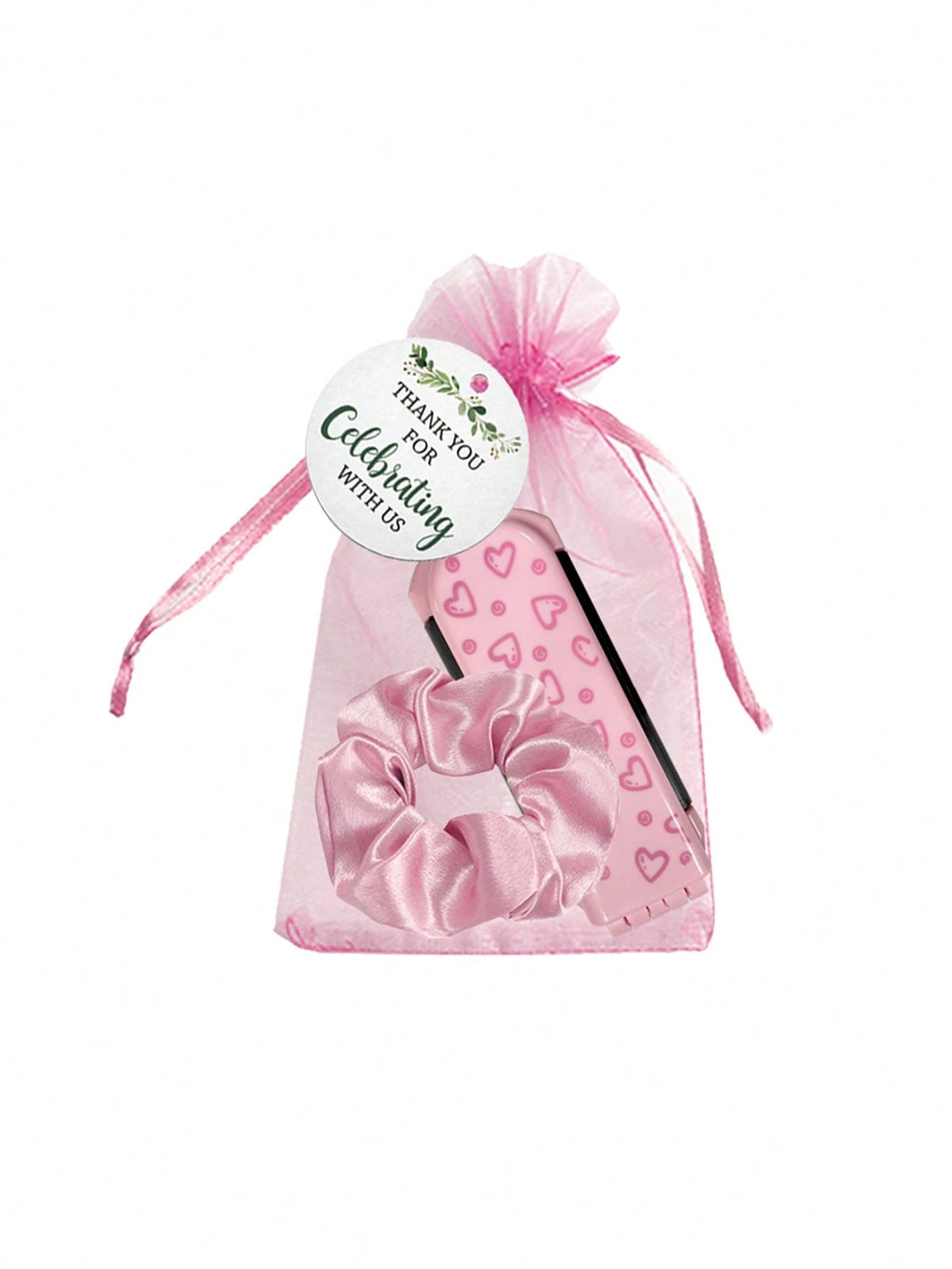 4/20pcs Pink Heart Pattern Folding Cushion Comb Mirror, Including Card, Drawstring Bag And Hair Tie, Perfect For Women, Bridesmaids, Wedding Gifts, Wedding Celebrations, Birthday Parties, Valentine's