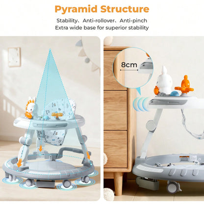 4-In-1 Safety-First Baby Walker & Activity Center With Adjustable Height, Anti-Rollover Base & Foldable Design- 8 Silent Wheels, 2 Anti-Slip Strips, Multi-Function Modes (Learning Walker, Dining Chai