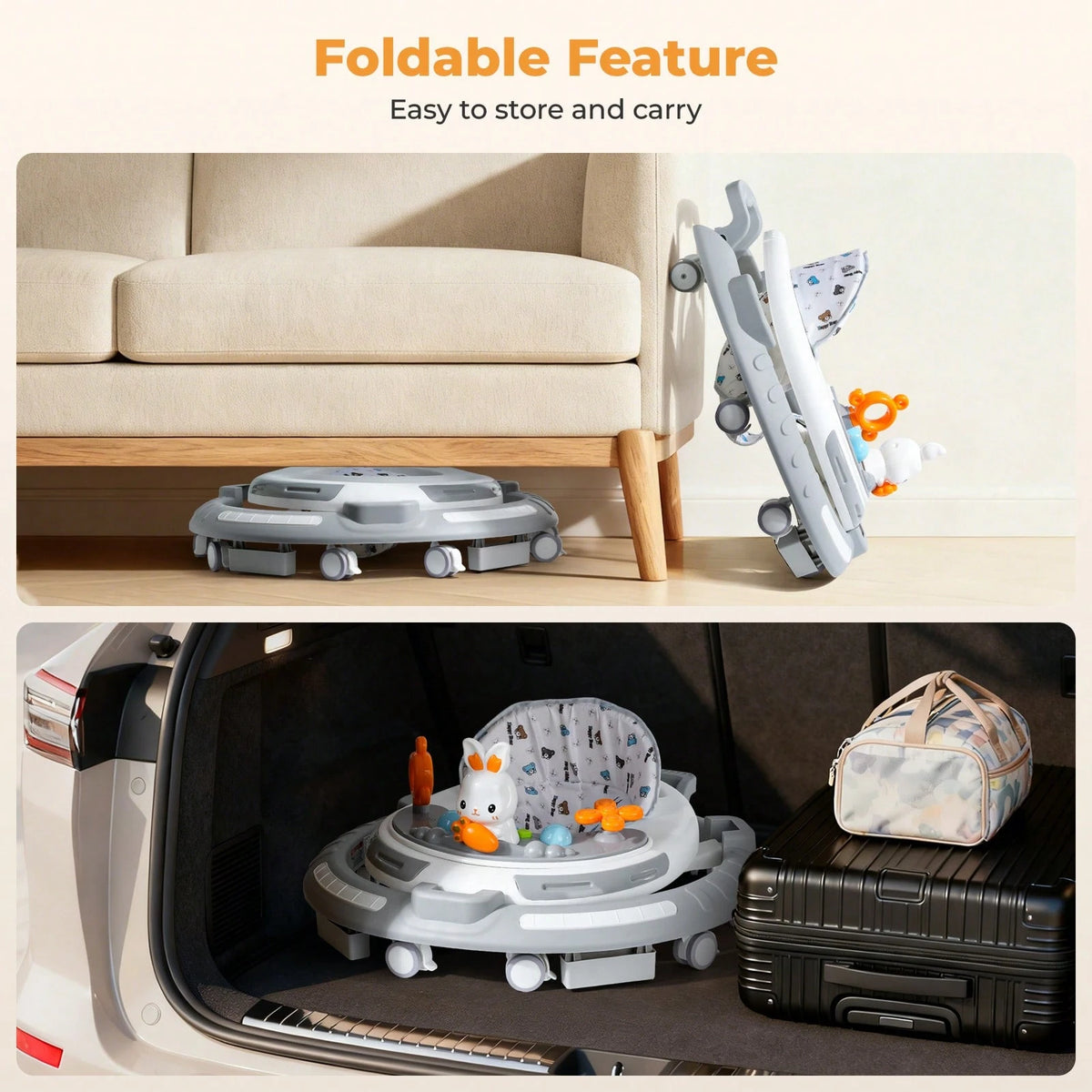 4-In-1 Safety-First Baby Walker & Activity Center With Adjustable Height, Anti-Rollover Base & Foldable Design- 8 Silent Wheels, 2 Anti-Slip Strips, Multi-Function Modes (Learning Walker, Dining Chai