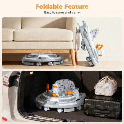 4-In-1 Safety-First Baby Walker & Activity Center With Adjustable Height, Anti-Rollover Base & Foldable Design- 8 Silent Wheels, 2 Anti-Slip Strips, Multi-Function Modes (Learning Walker, Dining Chai