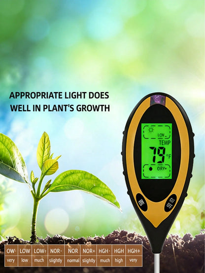 4-In-1 Soil Tester, Digital Soil PH Meter, Moisture/ Light/ Temperature/ PH Test Kit For Garden, Lawn, Farm, Potted Plants & Outdoor Plants