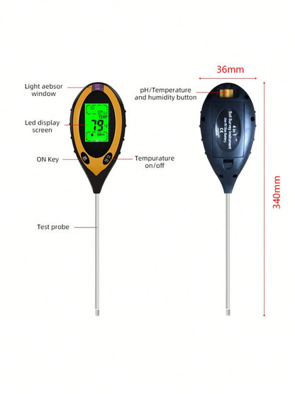 4-In-1 Soil Tester, Digital Soil PH Meter, Moisture/ Light/ Temperature/ PH Test Kit For Garden, Lawn, Farm, Potted Plants & Outdoor Plants