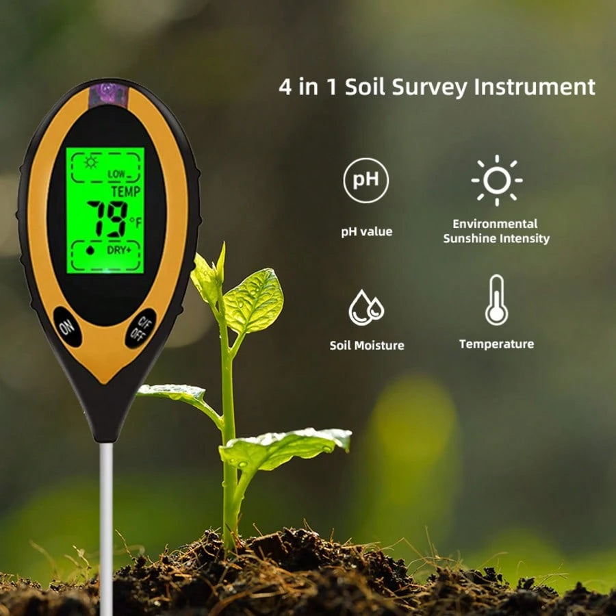 4-In-1 Soil Tester, Digital Soil PH Meter, Moisture/ Light/ Temperature/ PH Test Kit For Garden, Lawn, Farm, Potted Plants & Outdoor Plants