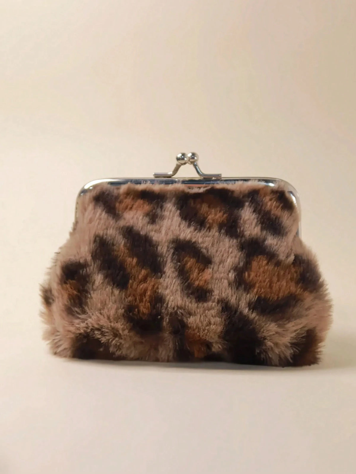 4-Inch Fashionable Leopard Print Plush Silver Metal Clip Coin Purse, Waterproof Leopard Print Card Holder, Available In Black, Burgundy, Brown, Purple, White And Other Colors, Can Hold Bank Cards, Cre