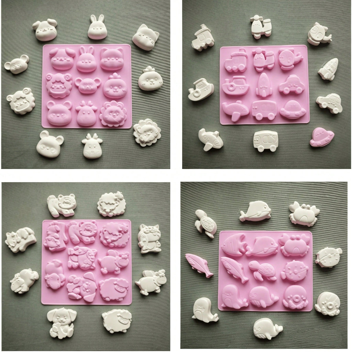 4 Sets Of Pink Animal Silicone Molds, Suitable For Making Sculptures, Soaps, Candles, Jewelry, DIY Crafts, And Home Decoration Items.