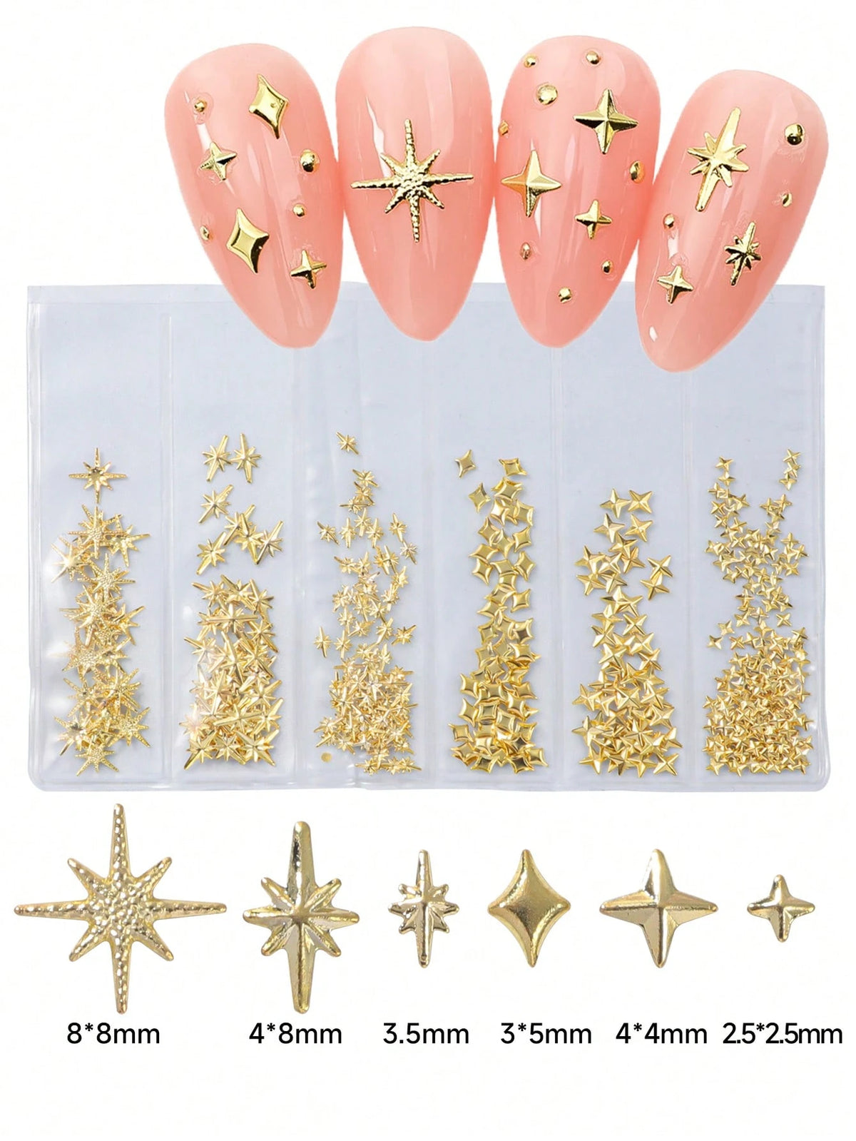 400Pcs 3D Star Nail Art Charms Set Golden&Silver Star Hexagram Rivets Studs For Diy Manicure 3D Metal Nail Decorations For Women Nail Tip Accessories Nail Supplies Nails Nail Gems