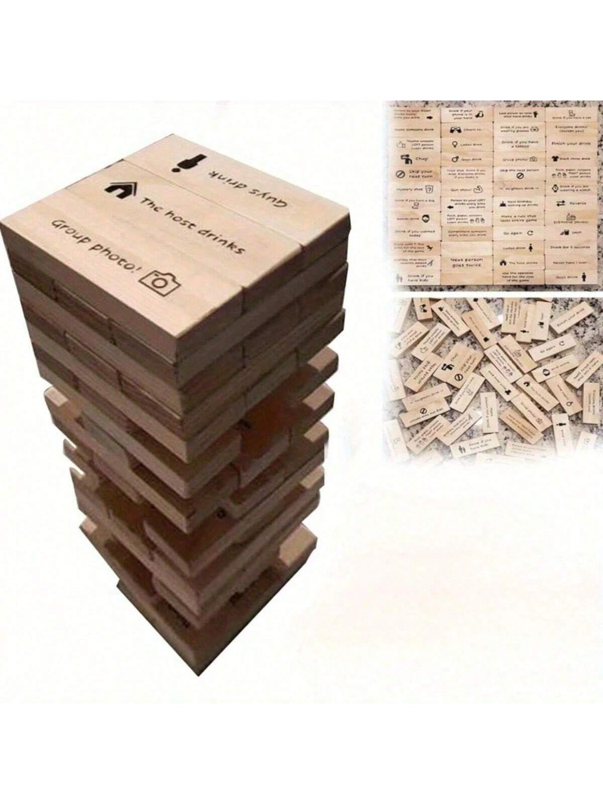 48pcs Party Drinking Game- Rolling Tower Blocks, Wooden Stacking Blocks, Party Drinking Water Rolling Tower Game, Traditional Games Use Brick Towers For Parties