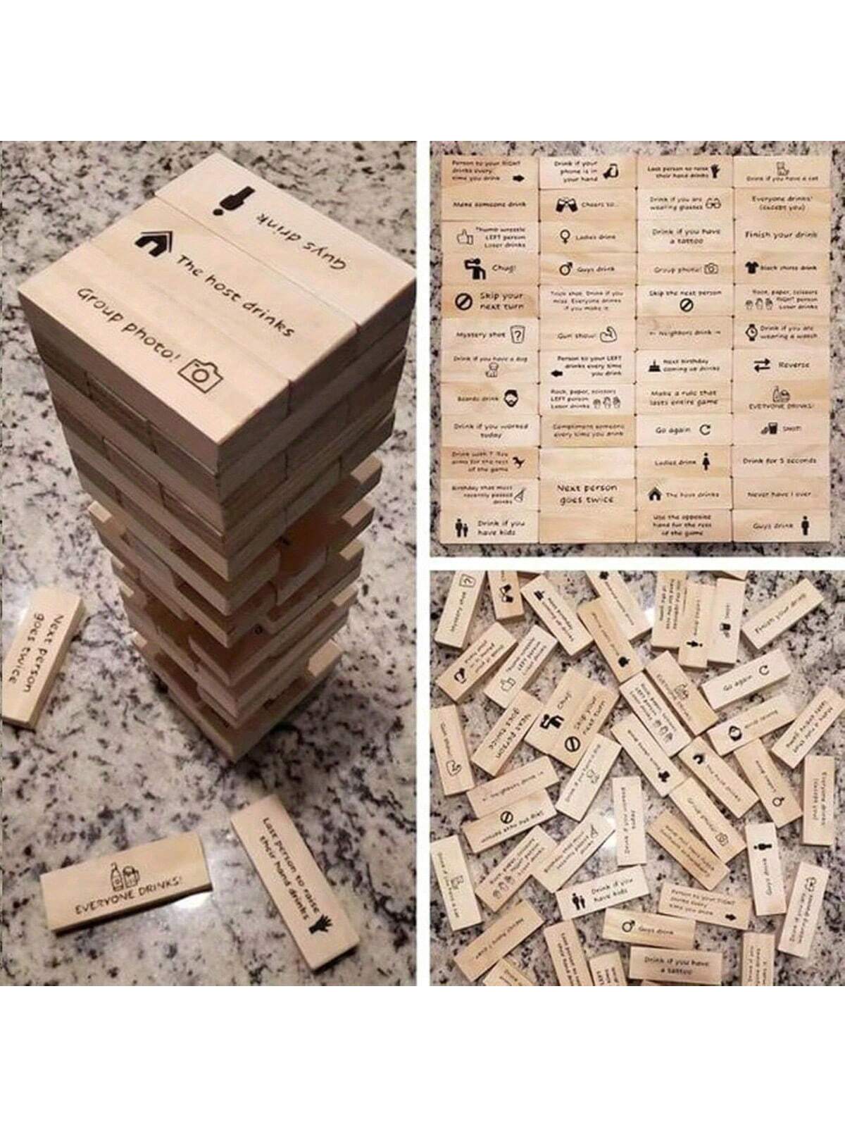 48pcs Party Drinking Game- Rolling Tower Blocks, Wooden Stacking Blocks, Party Drinking Water Rolling Tower Game, Traditional Games Use Brick Towers For Parties