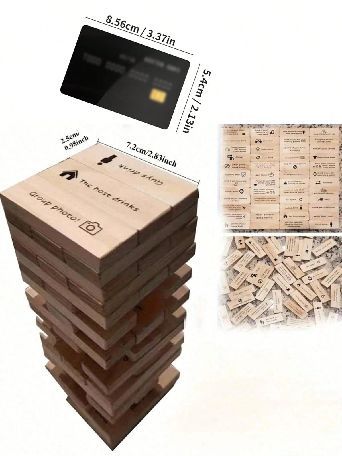 48pcs Party Drinking Game- Rolling Tower Blocks, Wooden Stacking Blocks, Party Drinking Water Rolling Tower Game, Traditional Games Use Brick Towers For Parties