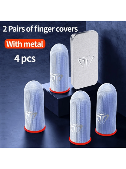 4pcs(2 Pairs) Gaming Finger Sleeves With Metal Case, Breathable Finger Caps For Phone Game Touch Screen Controls