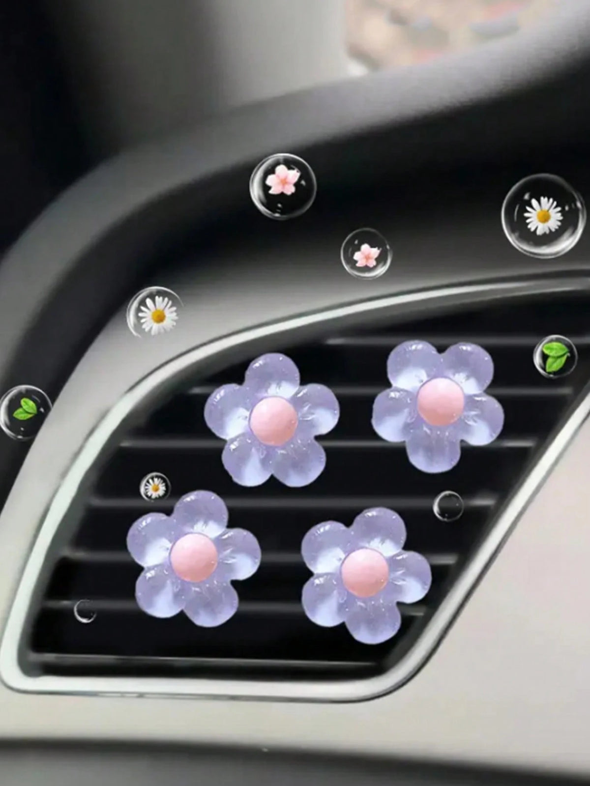 4pcs Car Air Outlet Decoration With Ice Transparent Small Flowers Car Air Conditioning Outlet Decoration