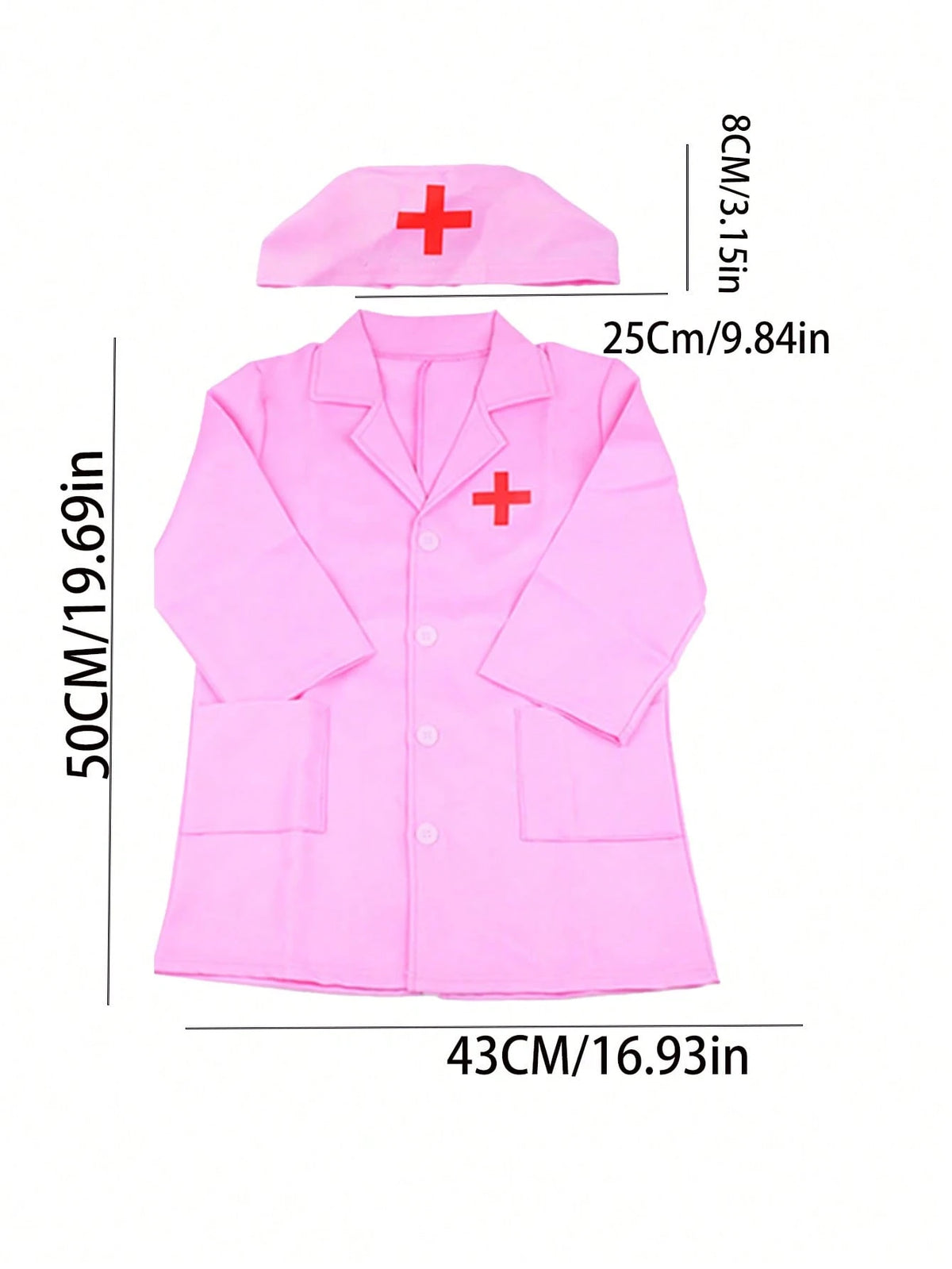 4pcs Doctor Role Play Costume Set In Pink(Long Sleeve Nurse Uniform+Stethoscope+Injection Syringe+Blood Pressure Monitor), Toys For Little Girls Age 3-6